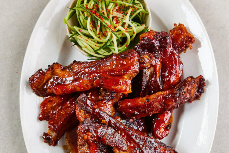 Slow-cooked, sticky-glazed pork ribs go with cucumber slaw in Sam Way’s recipe